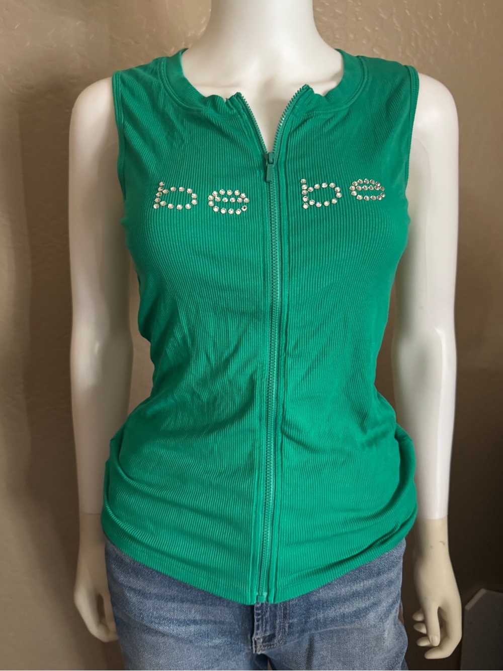 Bebe zipper green top